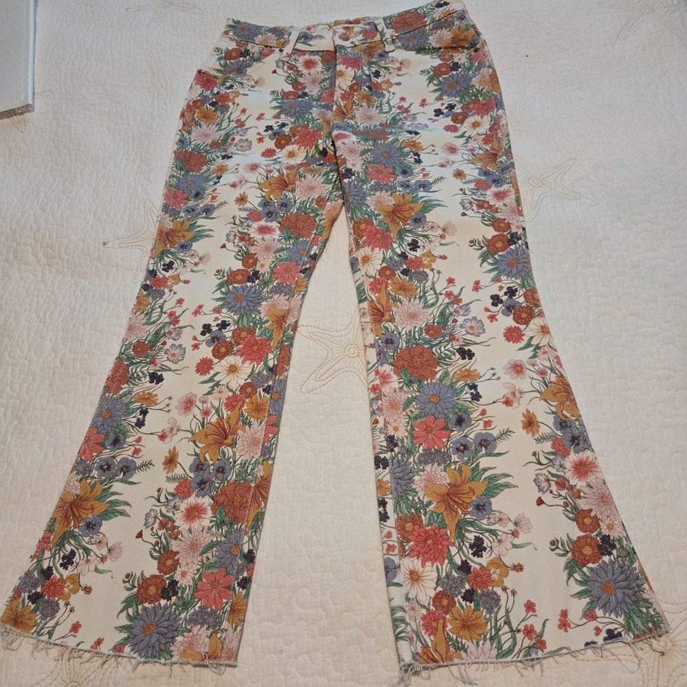 Wrangler Womens Floral Westward High Rise Boot Jeans Size 28 / 32 Raw Hem